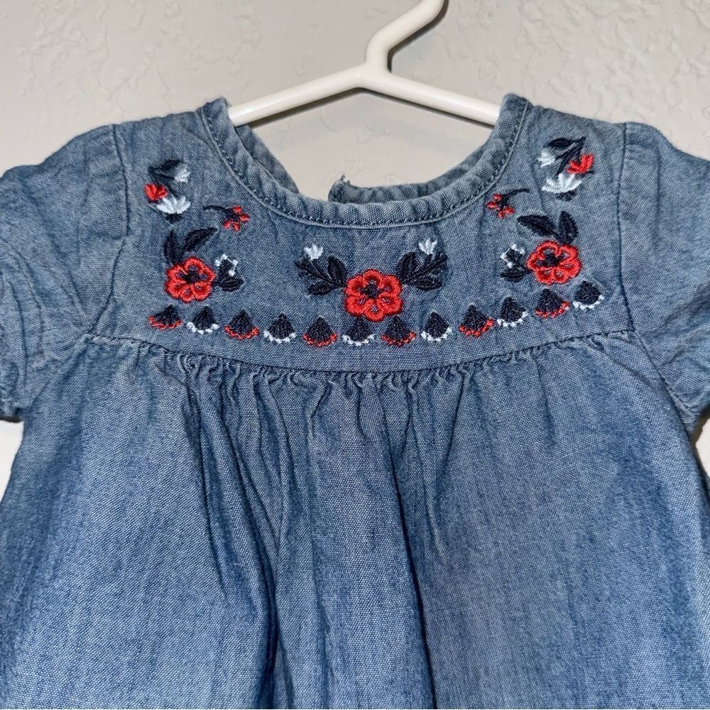 Kid's Carter's Blue Denim Dress with Red Embroidery - Picture 3 of 7